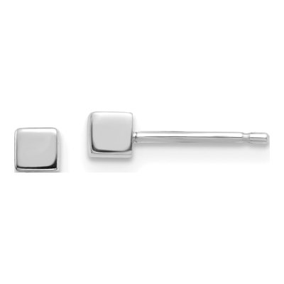 14K White Gold Cube Stud Earrings