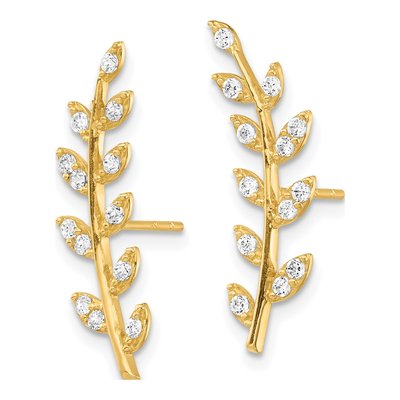 14K Yellow Gold CZ Fern Ear Climber Ear Climbers – view 3