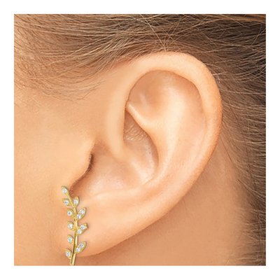 14K Yellow Gold CZ Fern Ear Climber Ear Climbers – view 4