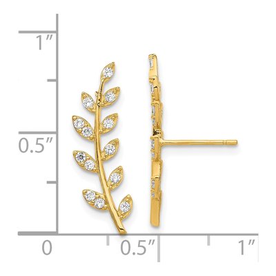 14K Yellow Gold CZ Fern Ear Climber Ear Climbers – view 5