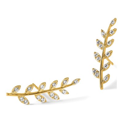 14K Yellow Gold CZ Fern Ear Climber Ear Climbers – view 6
