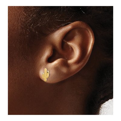 14K Yellow Gold Round CZ Cactus Stud Earrings – view 4