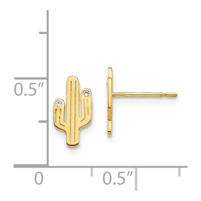 14K Yellow Gold Round CZ Cactus Stud Earrings – view 5