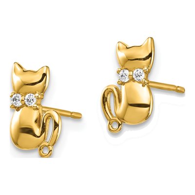 14K Yellow Gold Round CZ Cat Bowtie Stud Earrings – view 3