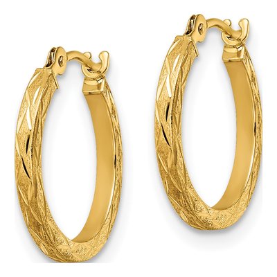 14K Yellow Gold 15mm Diamond-Cut Hoop Earrings – view 3