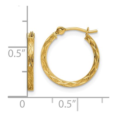 14K Yellow Gold 15mm Diamond-Cut Hoop Earrings – view 5