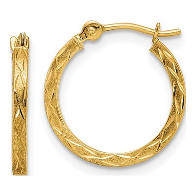 14K Yellow Gold 15mm Diamond-Cut Hoop Earrings