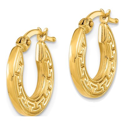 14K Yellow Gold 16mm Greek Key Hoop Earrings – view 2
