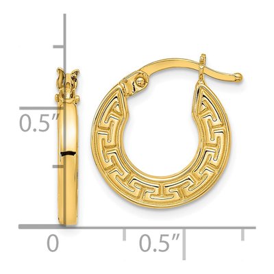 14K Yellow Gold 16mm Greek Key Hoop Earrings – view 4