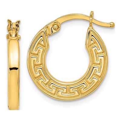 14K Yellow Gold 16mm Greek Key Hoop Earrings