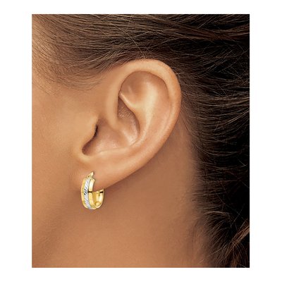 14K Yellow Gold 15mm Diamond-Cut Hoop Earrings – view 4