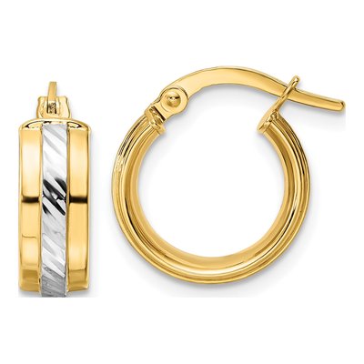 14K Yellow Gold 15mm Diamond-Cut Hoop Earrings