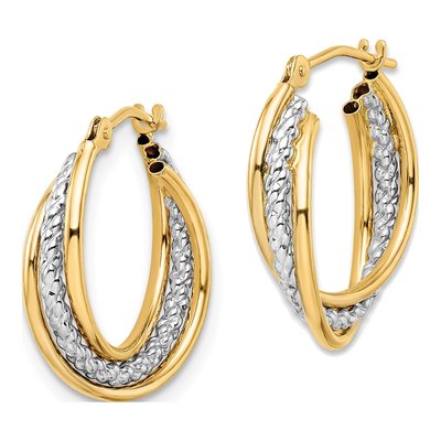 14K Yellow Gold 19mm Textured Hoop Earrings – view 3