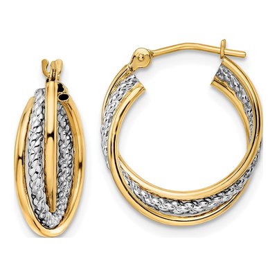 14K Yellow Gold 19mm Textured Hoop Earrings