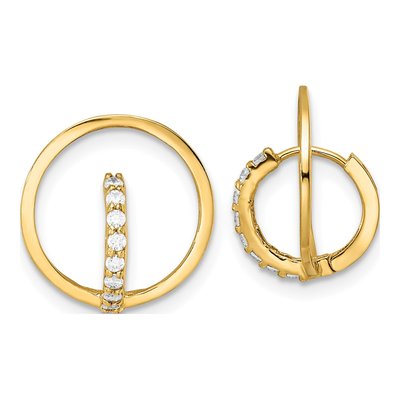 14K Yellow Gold CZ Circle Dangle Earrings