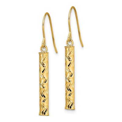 14K Yellow Gold Diamond-Cut Bar Dangle Earrings – view 3