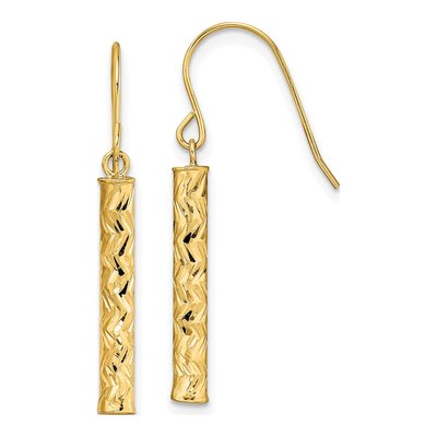 14K Yellow Gold Diamond-Cut Bar Dangle Earrings