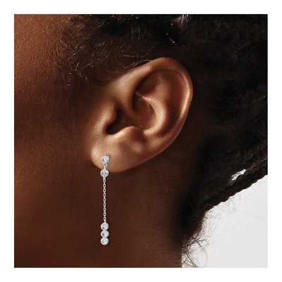 14K White Gold CZ Bezel Dangle Post Earrings – view 3