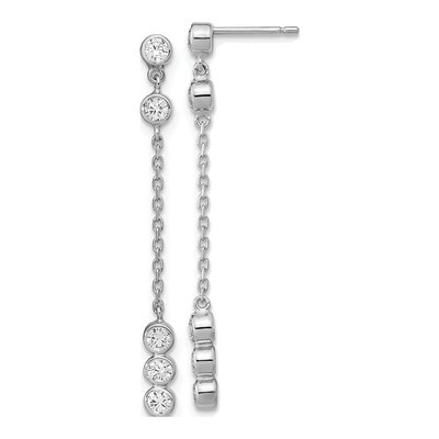 14K White Gold CZ Bezel Dangle Earrings
