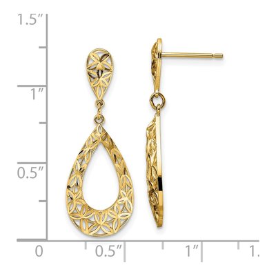 14K Yellow Gold Diamond-Cut Floral Teardrop Dangle Earrings – view 5