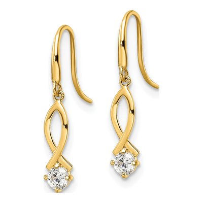 14K Yellow Gold CZ Oval Dangle Earrings – view 3