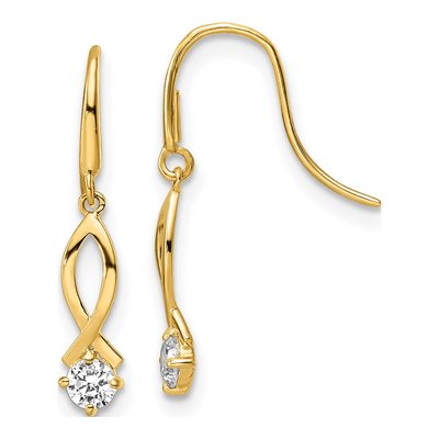 14K Yellow Gold CZ Oval Dangle Earrings