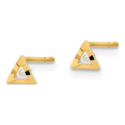 14K Yellow Gold Round CZ Triangle Stud Earrings – view 2
