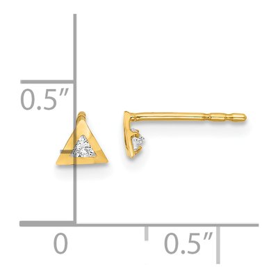 14K Yellow Gold Round CZ Triangle Stud Earrings – view 4