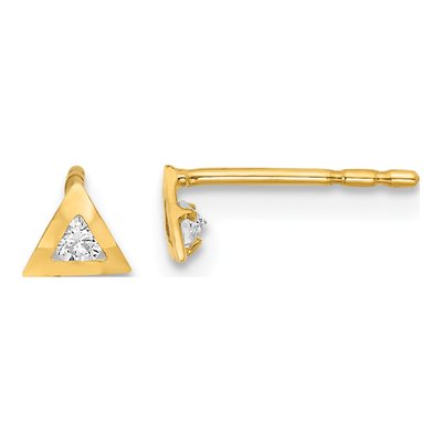 14K Yellow Gold Round CZ Triangle Stud Earrings