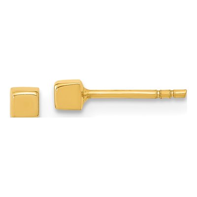 14K Yellow Gold Cube Stud Earrings