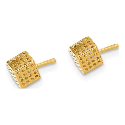 14K Yellow Gold Hollow Block Button Stud Earrings – view 2