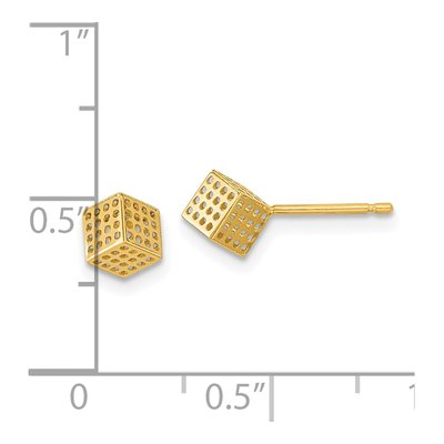 14K Yellow Gold Hollow Block Button Stud Earrings – view 4