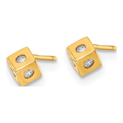 14K Yellow Gold Round CZ Cube Button Stud Earrings – view 3