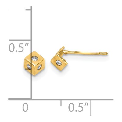 14K Yellow Gold Round CZ Cube Button Stud Earrings – view 5