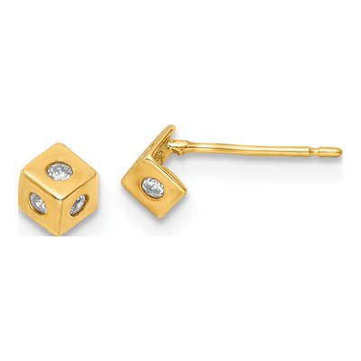 14K Yellow Gold Round CZ Cube Button Stud Earrings