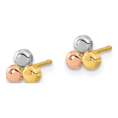 14K Tri-Color Gold Circles Button Stud Earrings – view 2