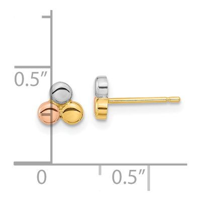 14K Tri-Color Gold Circles Button Stud Earrings – view 4