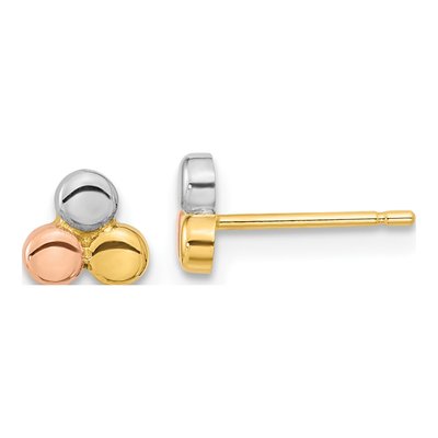 14K Tri-Color Gold Circles Button Stud Earrings