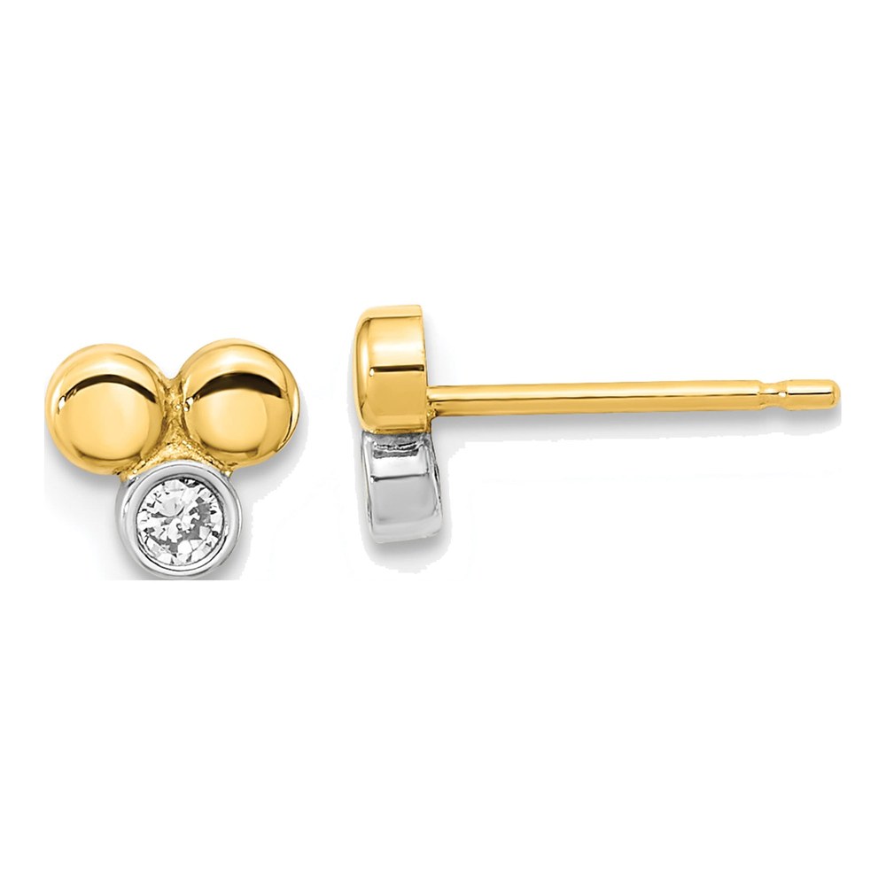14K Yellow Gold CZ Three Circle Stud Earrings