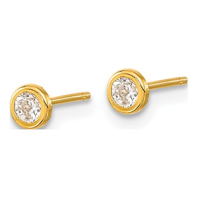 14K Yellow Gold Round CZ Bezel Button Stud Earrings – view 2