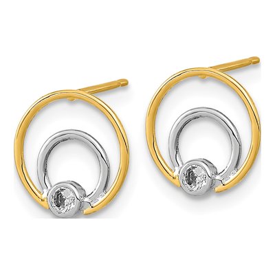 14K Yellow Gold CZ Double Circle Dangle Earrings – view 2