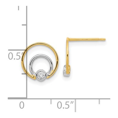 14K Yellow Gold CZ Double Circle Dangle Earrings – view 4
