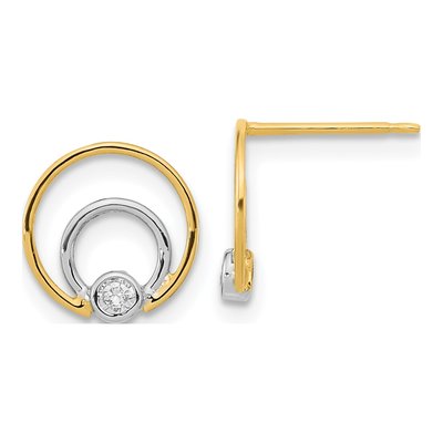 14K Yellow Gold CZ Double Circle Dangle Earrings