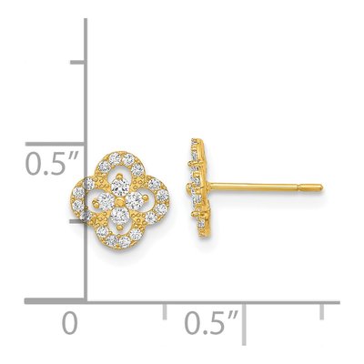 14K Yellow Gold Round CZ Quatrefoil Button Stud Earrings – view 4