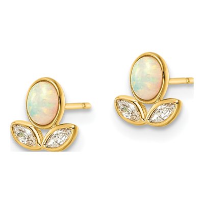 14K Yellow Gold Marquise Lab-Created Opal & CZ Flower Stud Earrings – view 3