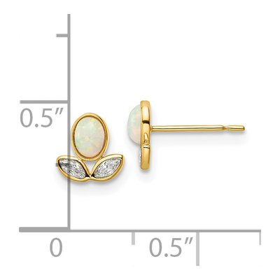 14K Yellow Gold Marquise Lab-Created Opal & CZ Flower Stud Earrings – view 4