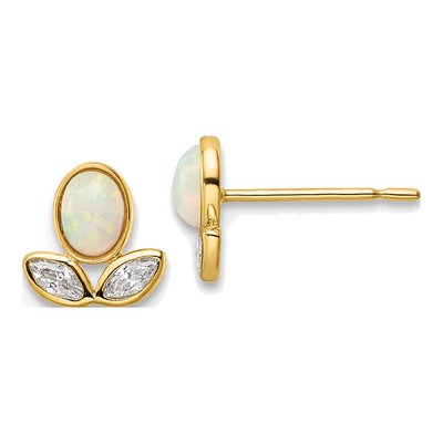 14K Yellow Gold Marquise Lab-Created Opal & CZ Flower Stud Earrings