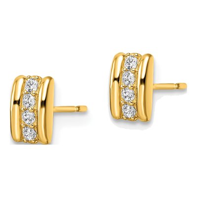 14K Yellow Gold Round CZ Curved Bar Stud Earrings – view 3