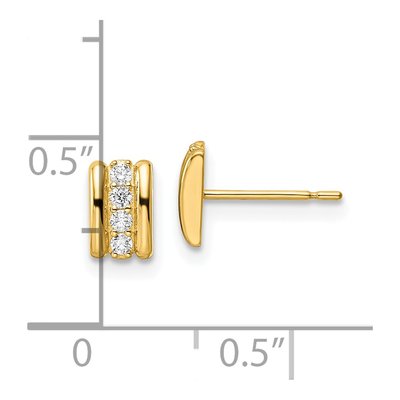 14K Yellow Gold Round CZ Curved Bar Stud Earrings – view 4