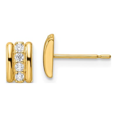 14K Yellow Gold Round CZ Curved Bar Stud Earrings